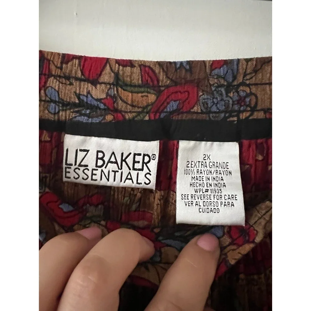 Liz Baker Boho floral burgundy skirt rayon new size 2x